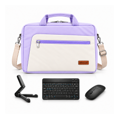 Microcase iPad Air 13 2026 ile uyumlu 4in1 Set Tablet Çanta + Bluetooth Klavye + Mouse + Tablet Standı Taşıma Çantası Krem Lila - SİYAH AL5920