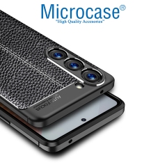 Microcase Samsung Galaxy A36 5G ile Uyumlu Leather Serisi Deri Efekt Silikon Kılıf - Siyah Al3337