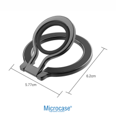 Microcase MagSafe Uyumlu Telefon Yüzüğü Tutucu ve Standı - 180° Mekanik Döner Silikon Parmak Koruyuculu Metal Mıknatıslı Tutacak-AL5873