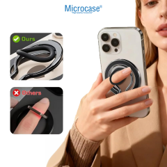 Microcase MagSafe Uyumlu Telefon Yüzüğü Tutucu ve Standı - 180° Mekanik Döner Silikon Parmak Koruyuculu Metal Mıknatıslı Tutacak-AL5873