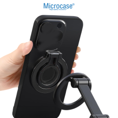 Microcase MagSafe Uyumlu Telefon Yüzüğü Tutucu ve Standı - 180° Mekanik Döner Silikon Parmak Koruyuculu Metal Mıknatıslı Tutacak-AL5873