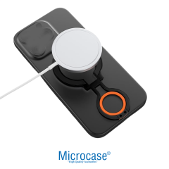 Microcase MagSafe Uyumlu Telefon Yüzüğü Tutucu ve Standı - 180° Mekanik Döner Silikon Parmak Koruyuculu Metal Mıknatıslı Tutacak-AL5873