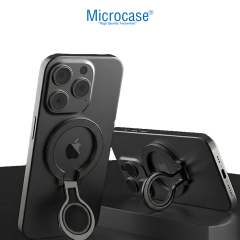 Microcase MagSafe Uyumlu Telefon Yüzüğü Tutucu ve Standı - 180° Mekanik Döner Silikon Parmak Koruyuculu Metal Mıknatıslı Tutacak-AL5873
