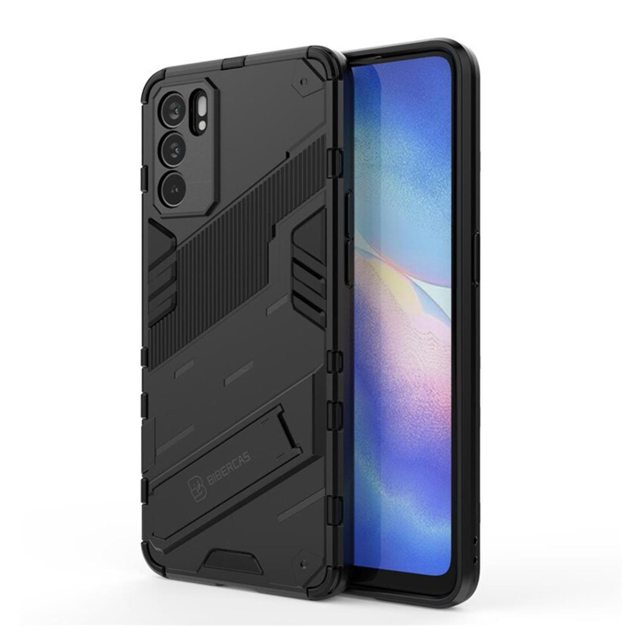 Microcase Oppo Reno 6 Matrix Armor Standlı Kılıf - Siyah