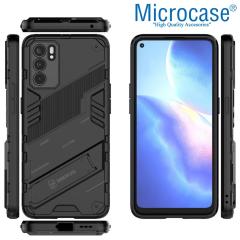 Microcase Oppo Reno 6 Matrix Armor Standlı Kılıf - Siyah