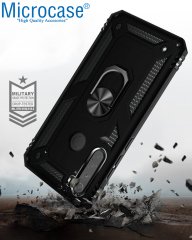 Microcase Xiaomi Redmi Note 8 Anka Serisi Yüzük Standlı Armor Kılıf - Siyah + Tempered Glass Cam Koruma