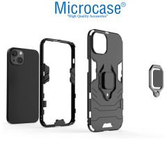 Microcase Iphone 15 Batman Serisi Yüzük Standlı Armor Kılıf Siyah -AL3349