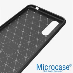 Microcase Xiaomi Mi CC9e Brushed Carbon Fiber Silikon Kılıf + Tempered Glass Cam Koruma