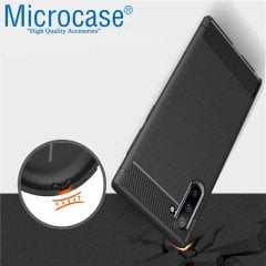 Microcase Samsung Galaxy Note 10 Brushed Carbon Fiber Silikon Kılıf - Siyah