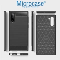 Microcase Samsung Galaxy Note 10 Brushed Carbon Fiber Silikon Kılıf - Siyah