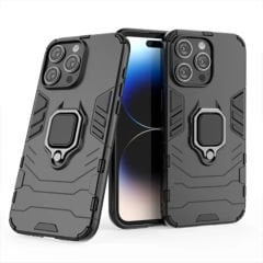 Microcase Iphone 15 Pro Batman Serisi Yüzük Standlı Armor Kılıf Siyah -AL3349