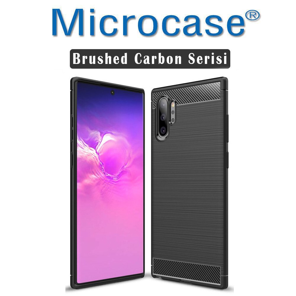 Microcase Samsung Galaxy Note 10 Plus Brushed Carbon Fiber Silikon Kılıf - Siyah