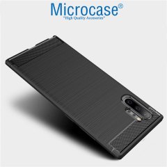 Microcase Samsung Galaxy Note 10 Plus Brushed Carbon Fiber Silikon Kılıf - Siyah