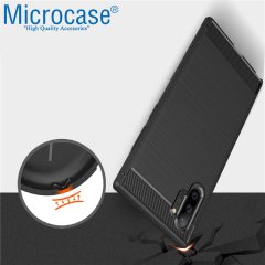 Microcase Samsung Galaxy Note 10 Plus Brushed Carbon Fiber Silikon Kılıf - Siyah