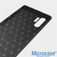 Microcase Samsung Galaxy Note 10 Plus Brushed Carbon Fiber Silikon Kılıf - Siyah