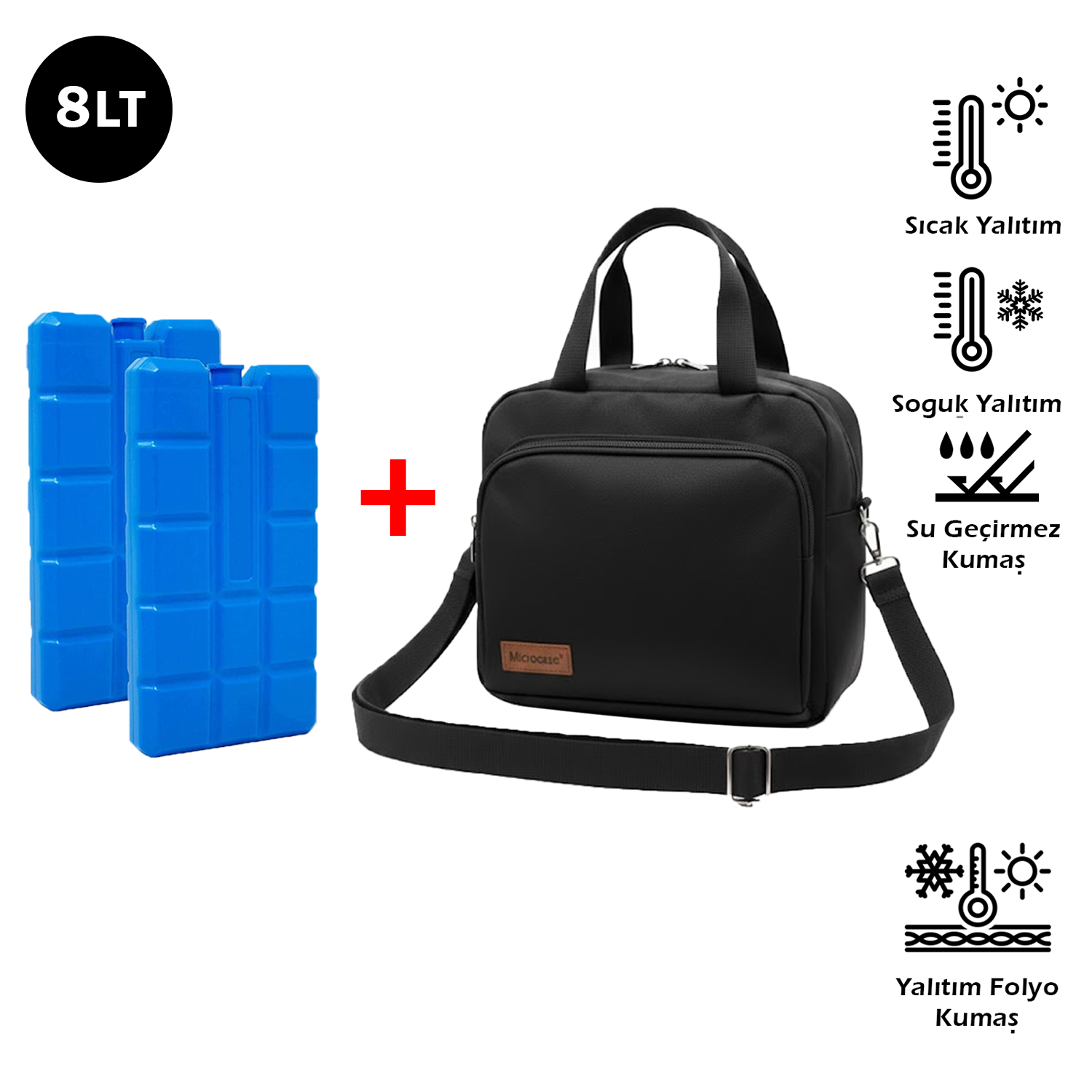 Microcase 2in1 Set Çift Kişilik Termal Yemek Çantası 8 LT + 2 Adet 400 ML Buz Kasedi AL5432