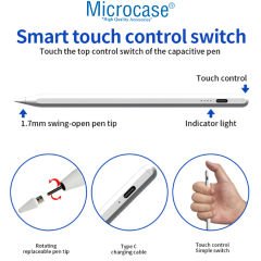 Microcase Universal Tablet iPad için Manyetik Aktif Stylus Dokunmatik Kalem - AL3454 Beyaz
