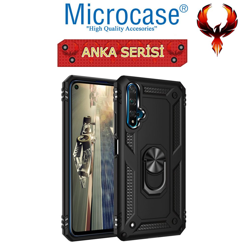 Microcase Huawei Honor 20 - Nova 5T Anka Serisi Yüzük Standlı Armor Kılıf - Siyah