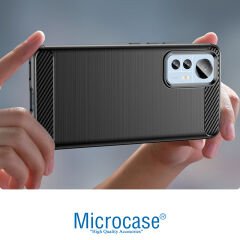 Microcase Xiaomi 12 Lite Brushed Carbon Fiber Silikon Kılıf -AL3332 Siyah