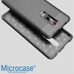 Microcase Xiaomi Mi 9T Leather Tpu Silikon Kılıf - Siyah + Tempered Glass Cam Koruma (SEÇENEKLİ)