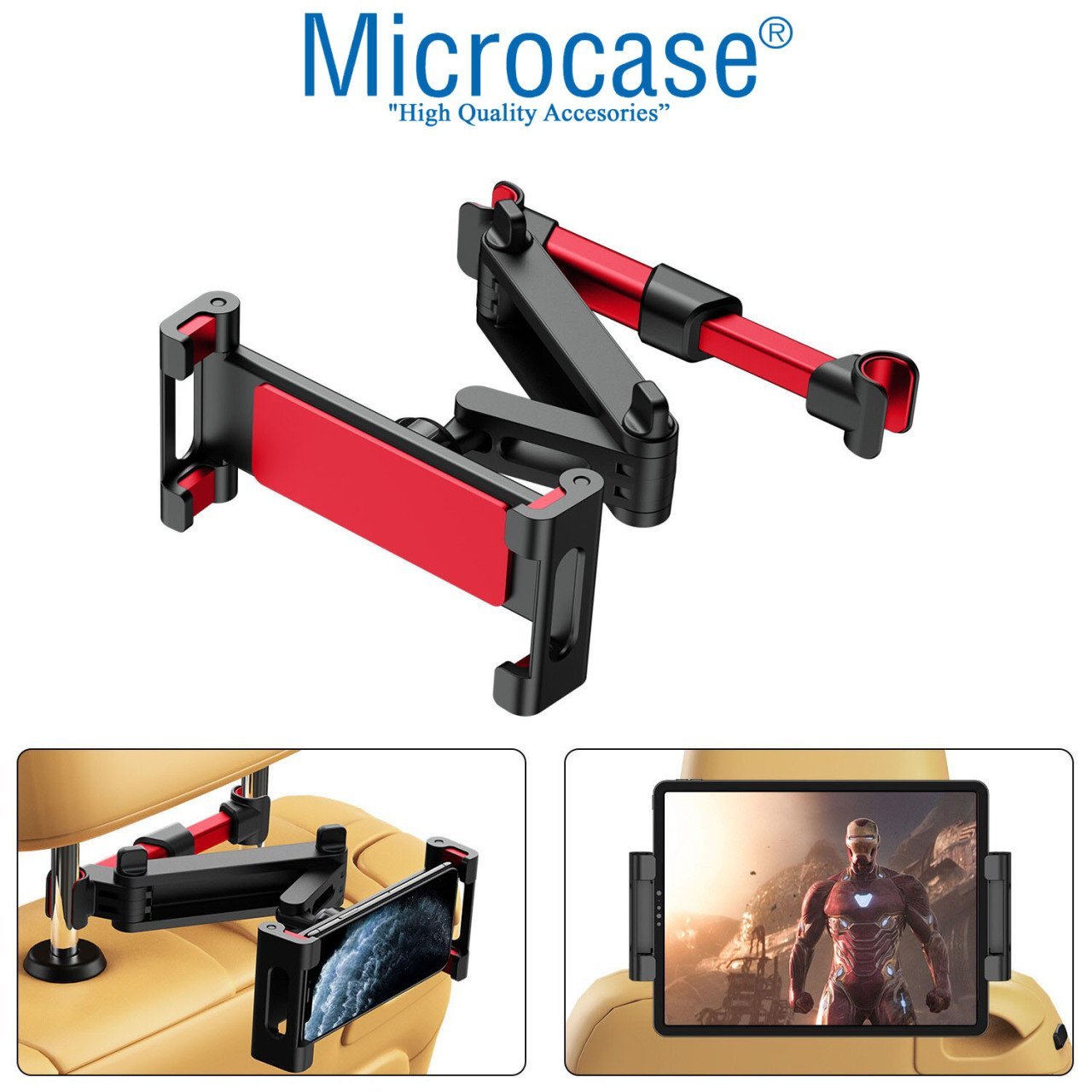 Microcase Araç İçi Koltuk Arkası Uzayan Başlıklı Tablet Telefon Tutucu Siyah-Kırmızı - AL2899