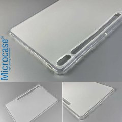 Microcase Samsung Galaxy Tab S7 Plus T970 12.4 inch Şeffaf Silikon Kılıf+Tempered Glass Cam Koruma
