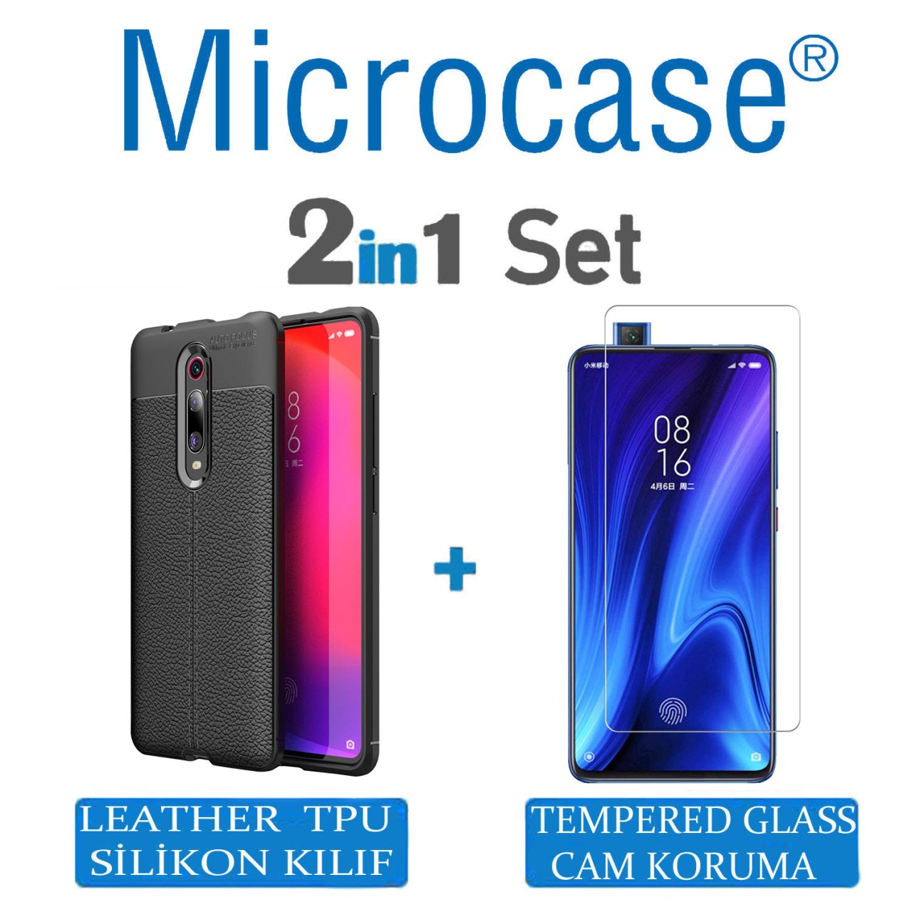 Microcase Xiaomi Redmi K20 Leather Tpu Silikon Kılıf - Siyah + Tempered Glass Cam Koruma (SEÇENEKLİ)
