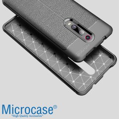 Microcase Xiaomi Redmi K20 Leather Tpu Silikon Kılıf - Siyah + Tempered Glass Cam Koruma (SEÇENEKLİ)