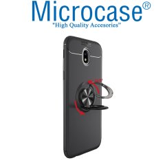 Microcase Xiaomi Redmi 8A Focus Serisi Yüzük Standlı Silikon Kılıf - Siyah + Tempered Glass Cam Koruma