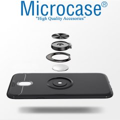 Microcase Xiaomi Redmi 8A Focus Serisi Yüzük Standlı Silikon Kılıf - Siyah + Tempered Glass Cam Koruma