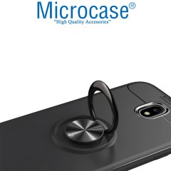 Microcase Xiaomi Redmi 8A Focus Serisi Yüzük Standlı Silikon Kılıf - Siyah + Tempered Glass Cam Koruma