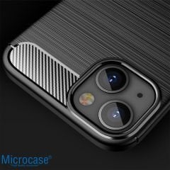 Microcase Apple iPhone 14 Brushed Carbon Fiber Silikon Kılıf - Siyah