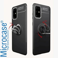 Microcase Samsung Galaxy S20 FE Fan Edition Focus Serisi Yüzük Standlı Silikon Kılıf - Siyah