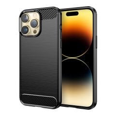 Microcase Apple iPhone 14 Pro Max Brushed Carbon Fiber Silikon Kılıf - Siyah