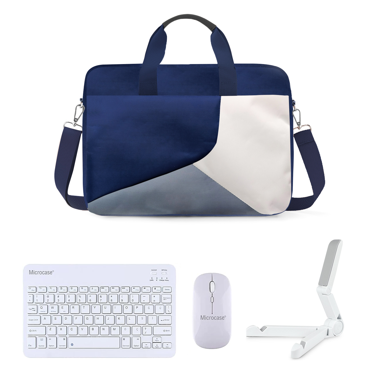 Microcase Apple iPad Pro 13 2025 için Macbook Çantası+Türkçe Bluetooth Klavye+Mouse+Tablet Standı Beyaz AL5164