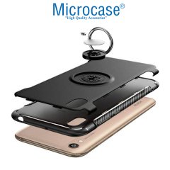 Microcase Huawei Honor 8S Yüzük Standlı Armor Silikon Kılıf - Siyah