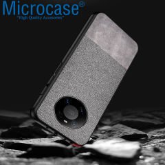 Microcase Huawei Mate 40 Pro Fabrik Serisi Kumaş ve Deri Desen Kılıf - Gri