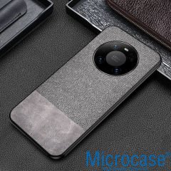 Microcase Huawei Mate 40 Pro Fabrik Serisi Kumaş ve Deri Desen Kılıf - Gri