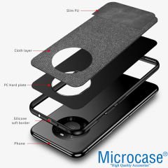 Microcase Huawei Mate 40 Pro Fabrik Serisi Kumaş ve Deri Desen Kılıf - Gri