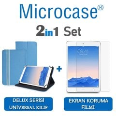 Microcase iPad Air 2 Delüx Serisi Universal Standlı Deri Kılıf - Turkuaz + Ekran Koruma Filmi