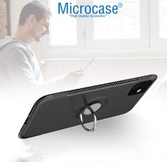 Microcase iPhone 11 Yüzük Standlı Armor Silikon Kılıf - Siyah
