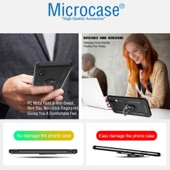 Microcase Samsung Galaxy A50 Anka Serisi Yüzük Standlı Armor Kılıf Siyah + Tempered Glass Cam Koruma (SEÇENEKLİ) Tempered Glass İstemiyorum