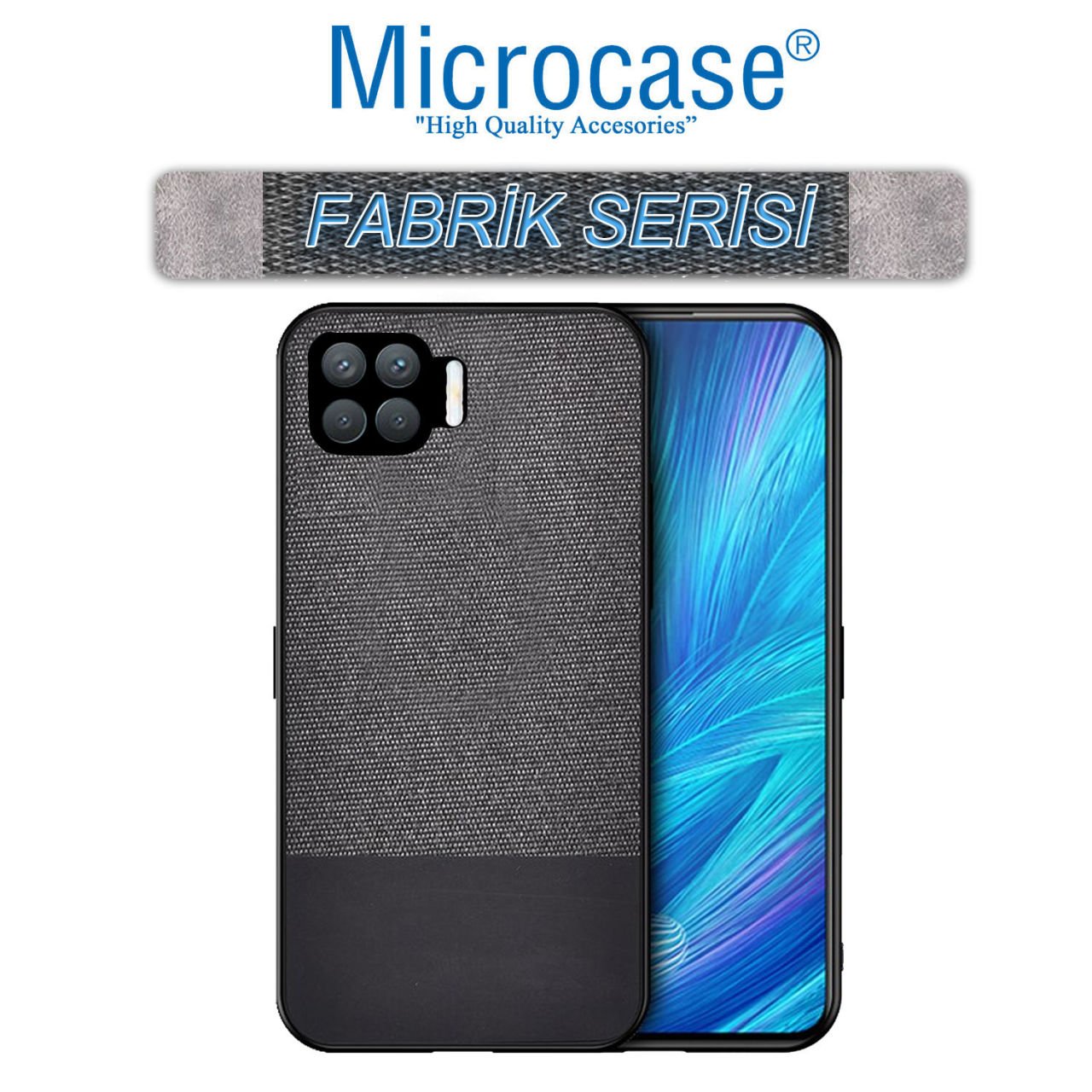 Microcase Oppo Reno 4 Lite Fabrik Serisi Kumaş ve Deri Desen Kılıf - Siyah