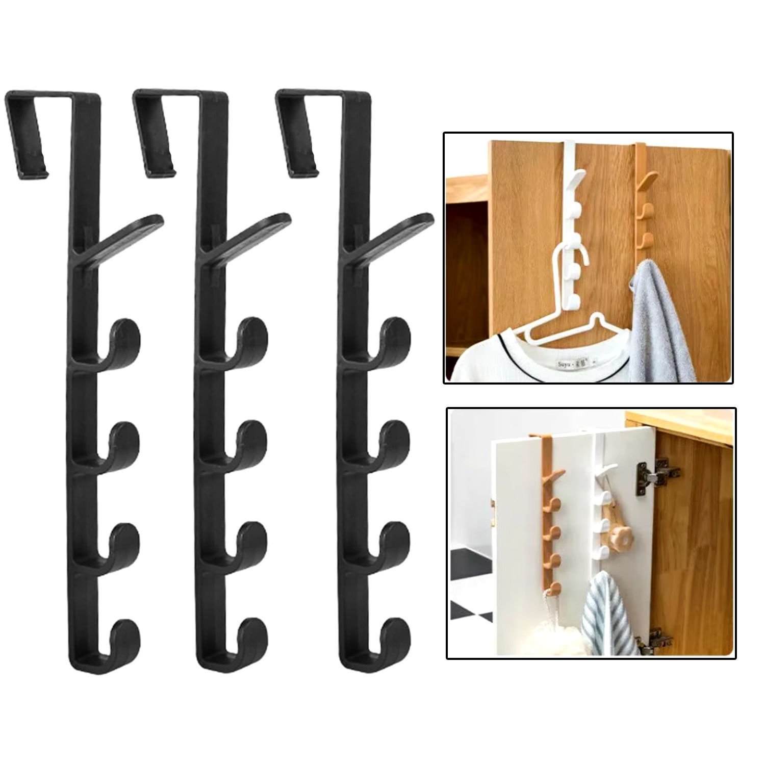 Microcase   Taşınabilir  Kapı Arkası Dikey 5 Kancalı  Takı Eşya Çanta   Şapka  Kıyafet  Askısı-AL4833 3 Adet