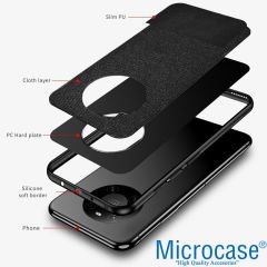 Microcase Huawei Mate 40 Fabrik Serisi Kumaş ve Deri Desen Kılıf - Siyah