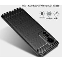 Microcase Xiaomi 12S Brushed Carbon Fiber Silikon Kılıf - Siyah