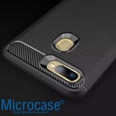 Microcase Oppo A12 Brushed Carbon Fiber Silikon Kılıf - Siyah