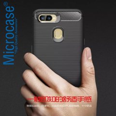 Microcase Oppo A12 Brushed Carbon Fiber Silikon Kılıf - Siyah
