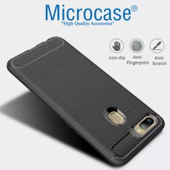 Microcase Oppo A12 Brushed Carbon Fiber Silikon Kılıf - Siyah