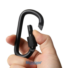 Microcase Vidalı Kilitli Karabina Askı 5.5 cm - Çok Amaçlı D Tipi Kamp Anahtarlık Çanta Kampçılık Ekipman Sabitleme Kancası Siyah - AL5886